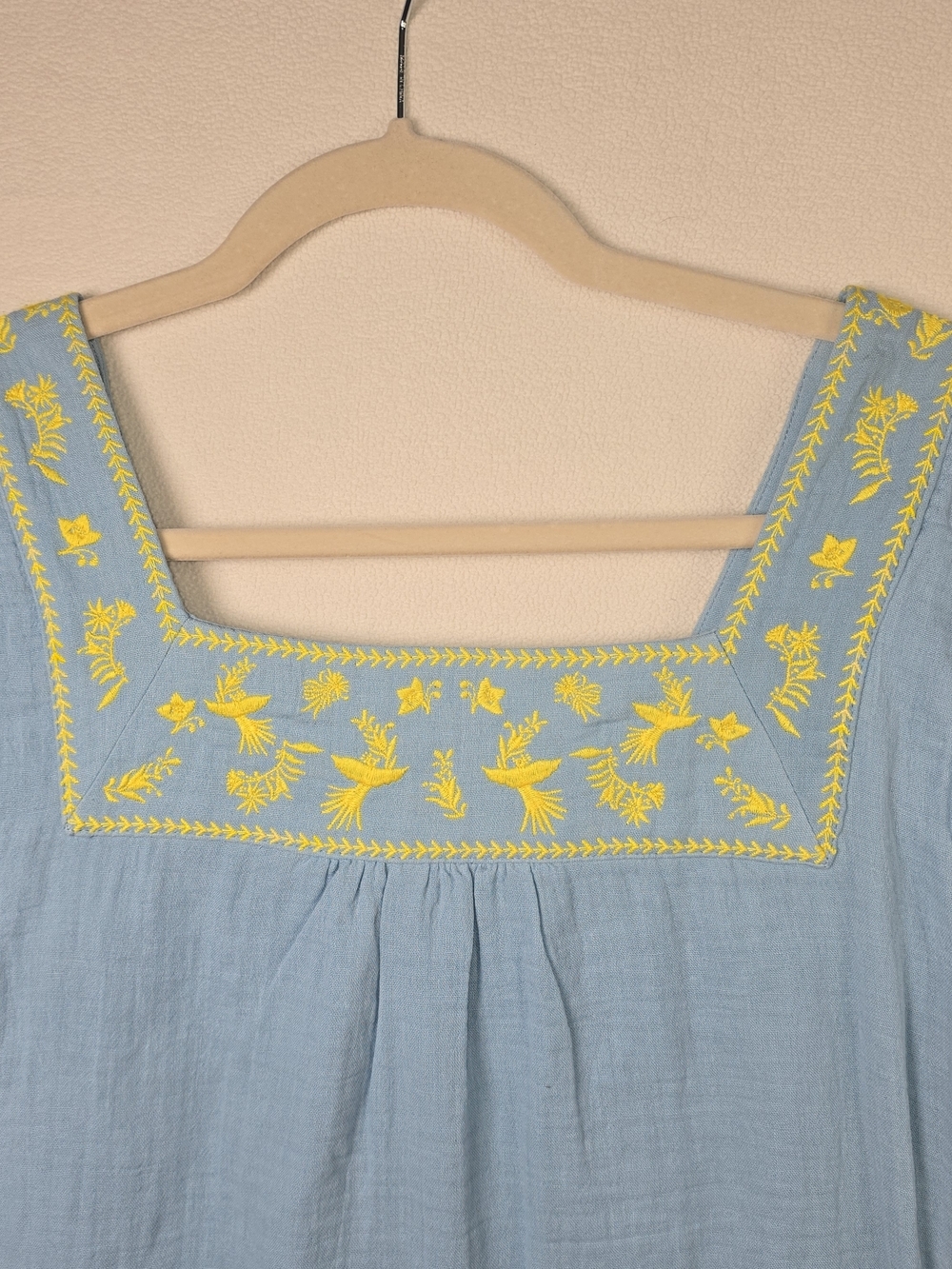 BODEN BERNADETTE EMBROIDERED COTTON DRESS SOFT BLUE WITH YELLOW DESIGN WOMENS 2 - Picture 6 of 12